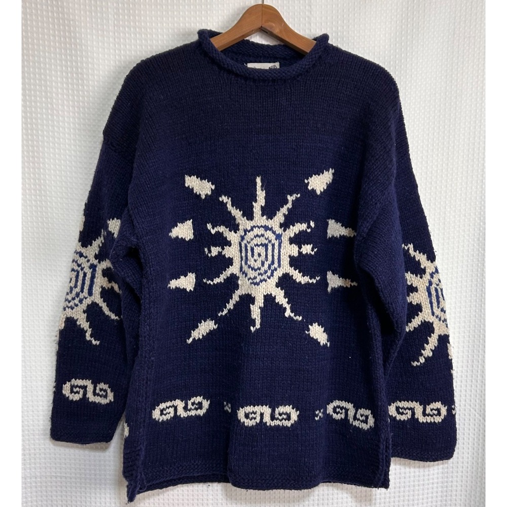VTG Y2K Alt-grunge Wigwam Equador Handknit Wool Sweater Celestial Blue L XL r